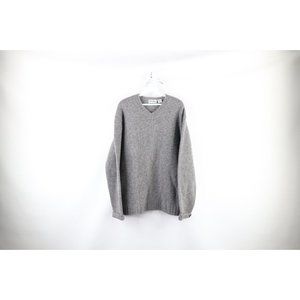 Vintage 70s Streetwear Large Blank Lambswool Knit V-Neck Sweater Heather Gray